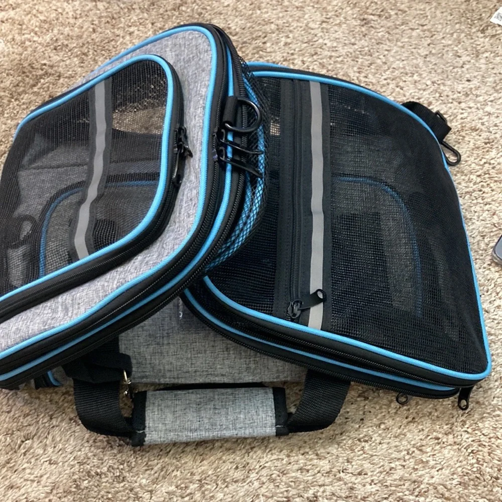 Cat Small Dog Fold Out Carrier Blue Grey Black Travel